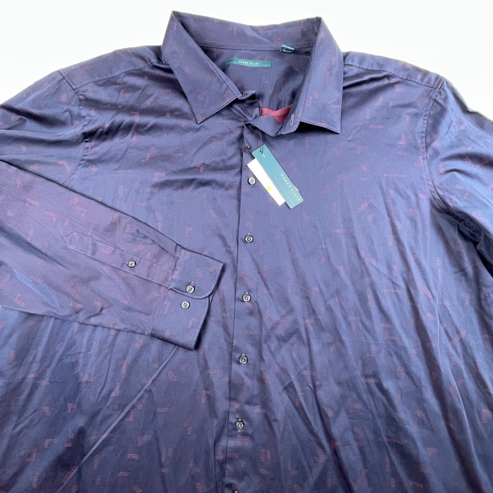 NWT Perry Ellis Men 4X Long Sleeve Button Down Shirt Roll Sleeve Iridescent Navy
